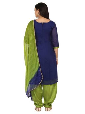 Shaily Navy Blue Color Cotton Blend Embroidered Unstitched Dress Material 2