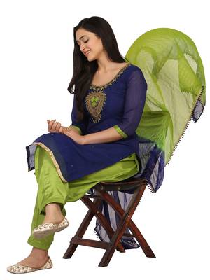 Shaily Navy Blue Color Cotton Blend Embroidered Unstitched Dress Material 4