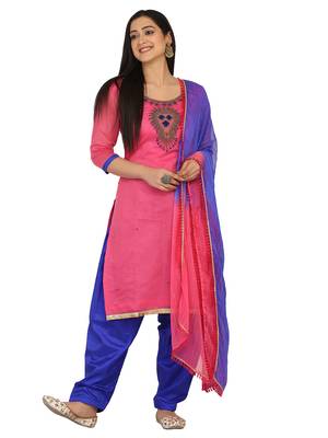 Shaily Pink Color Cotton Blend Embroidered Unstitched Dress Material 1