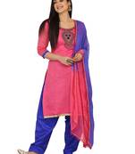 Shaily Pink Color Cotton Blend Embroidered Unstitched Dress Material