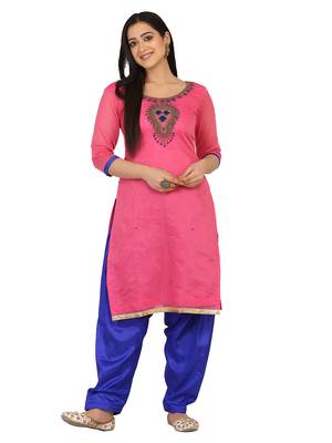 Shaily Pink Color Cotton Blend Embroidered Unstitched Dress Material 3