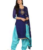 Shaily Navy Blue Color Cotton Blend Embroidered Unstitched Dress Material