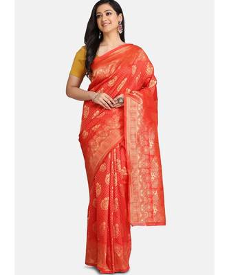 Red Cotton Traditional Saree 1