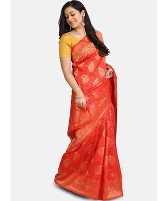 Red Cotton Traditional Saree 3
