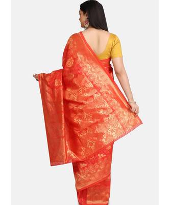 Red Cotton Traditional Saree 4
