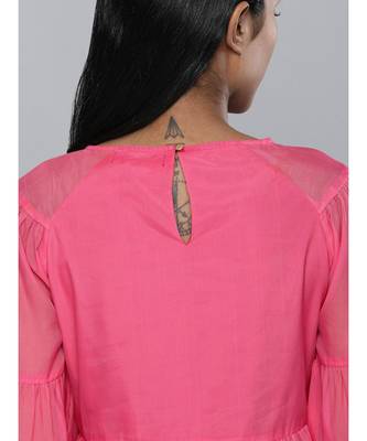 Fuchsia Organza Drop Shoulder Tiered Dress 5
