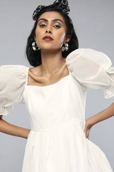 Organza Dress with Puff Sleeves
