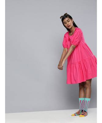 Fuchsia Embroidered Collar Tiered Dress 2