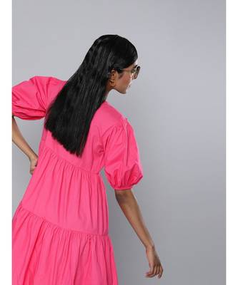 Fuchsia Embroidered Collar Tiered Dress 3