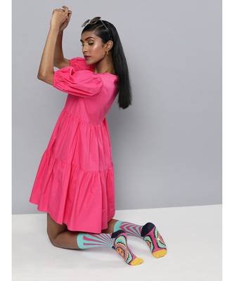 Fuchsia Embroidered Collar Tiered Dress 4