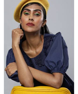 Navy Embroidered Collar Tiered Dress 1