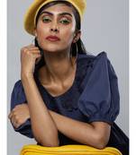 Navy Embroidered Collar Tiered Dress