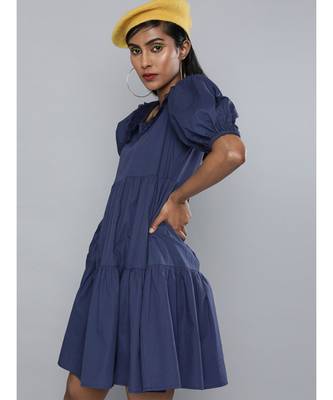 Navy Embroidered Collar Tiered Dress 2