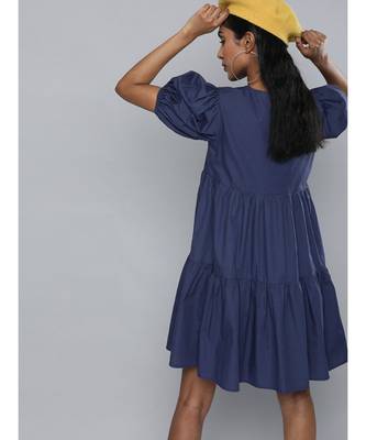 Navy Embroidered Collar Tiered Dress 3