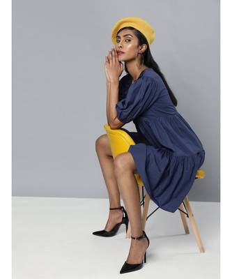 Navy Embroidered Collar Tiered Dress 4