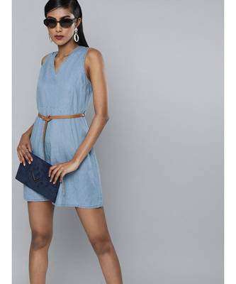 Blue Denim Sleeveless Skater Dress 1