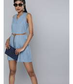 Blue Denim Sleeveless Skater Dress