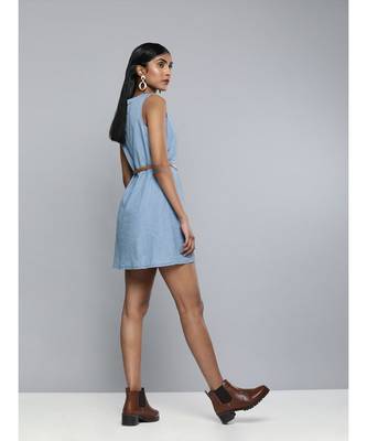 Blue Denim Sleeveless Skater Dress 2