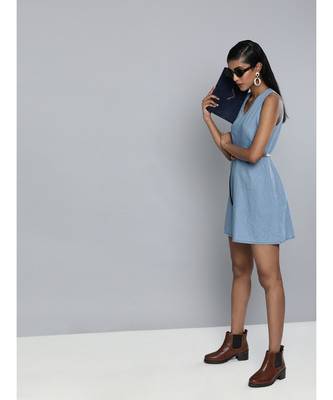 Blue Denim Sleeveless Skater Dress 4