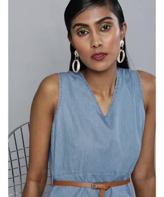 Blue Denim Sleeveless Skater Dress 5