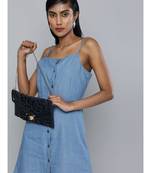 Blue Denim Strappy Front Button Dress