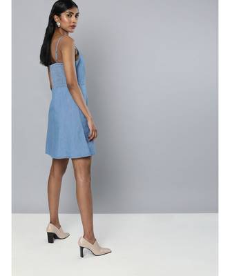 Blue Denim Strappy Front Button Dress 3