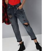 Navy Washed High Rise Ripped Jeans