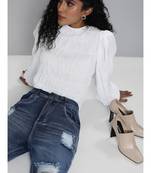 Blue High Waist Distressed Knee Jeans