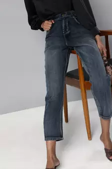 Navy Washed High Waist Basic Jeans
