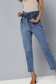Blue Paper Bag Waist Jeans