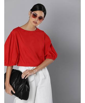 Red Balloon Sleeve Crop Top 1