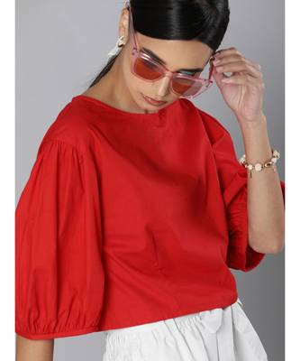 Red Balloon Sleeve Crop Top 2