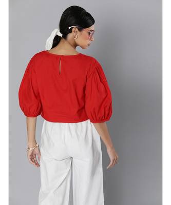 Red Balloon Sleeve Crop Top 3