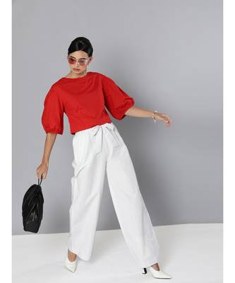 Red Balloon Sleeve Crop Top 4