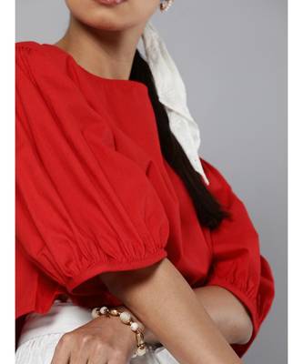 Red Balloon Sleeve Crop Top 5