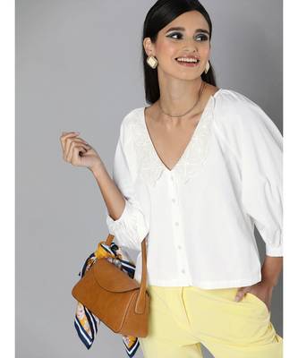 White Embroidered Collar Top 1