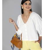 White Embroidered Collar Top