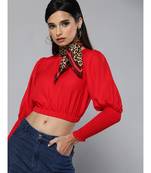 Red Smocking Sleeve Crop Top