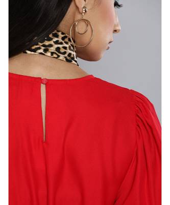 Red Smocking Sleeve Crop Top 5