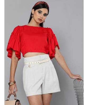 Red Flare Sleeve Crop Top 1