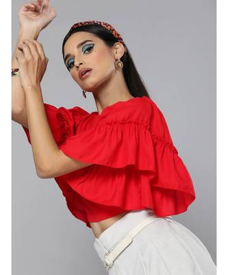 Red Flare Sleeve Crop Top 2