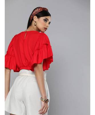 Red Flare Sleeve Crop Top 3
