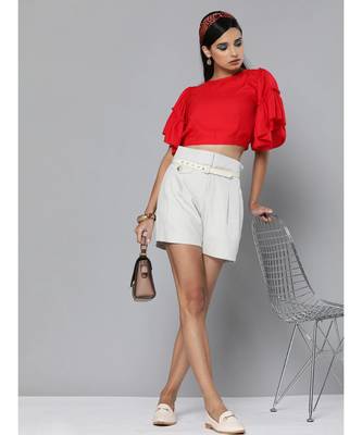 Red Flare Sleeve Crop Top 4