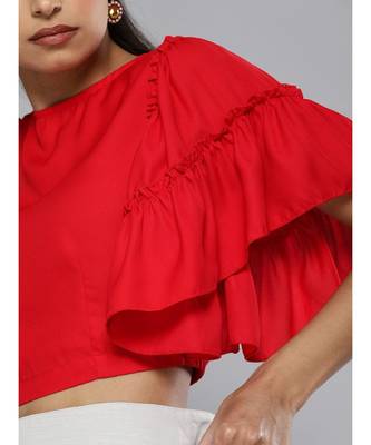 Red Flare Sleeve Crop Top 5