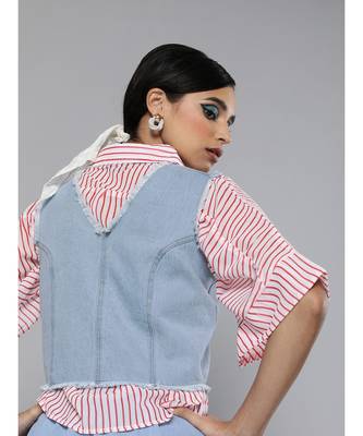 Blue Denim V-Neck Crop Top 3