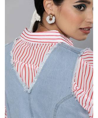 Blue Denim V-Neck Crop Top 5