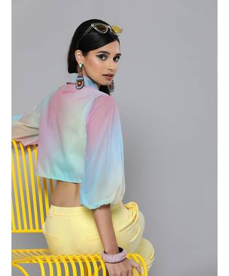 Rainbow Organza Shirt Style Crop Top 3