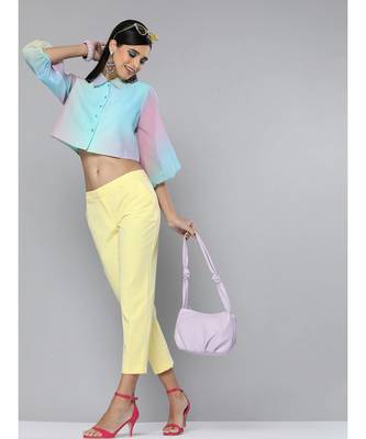 Rainbow Organza Shirt Style Crop Top 4