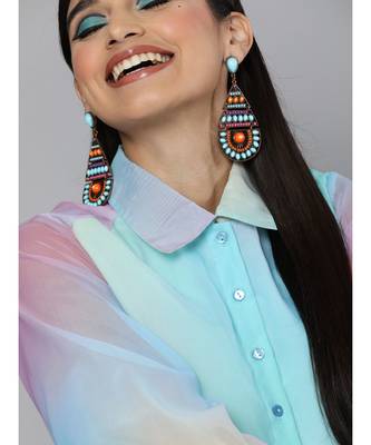 Rainbow Organza Shirt Style Crop Top 5