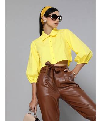 Yellow Loose Fit Shirt Style Top 1